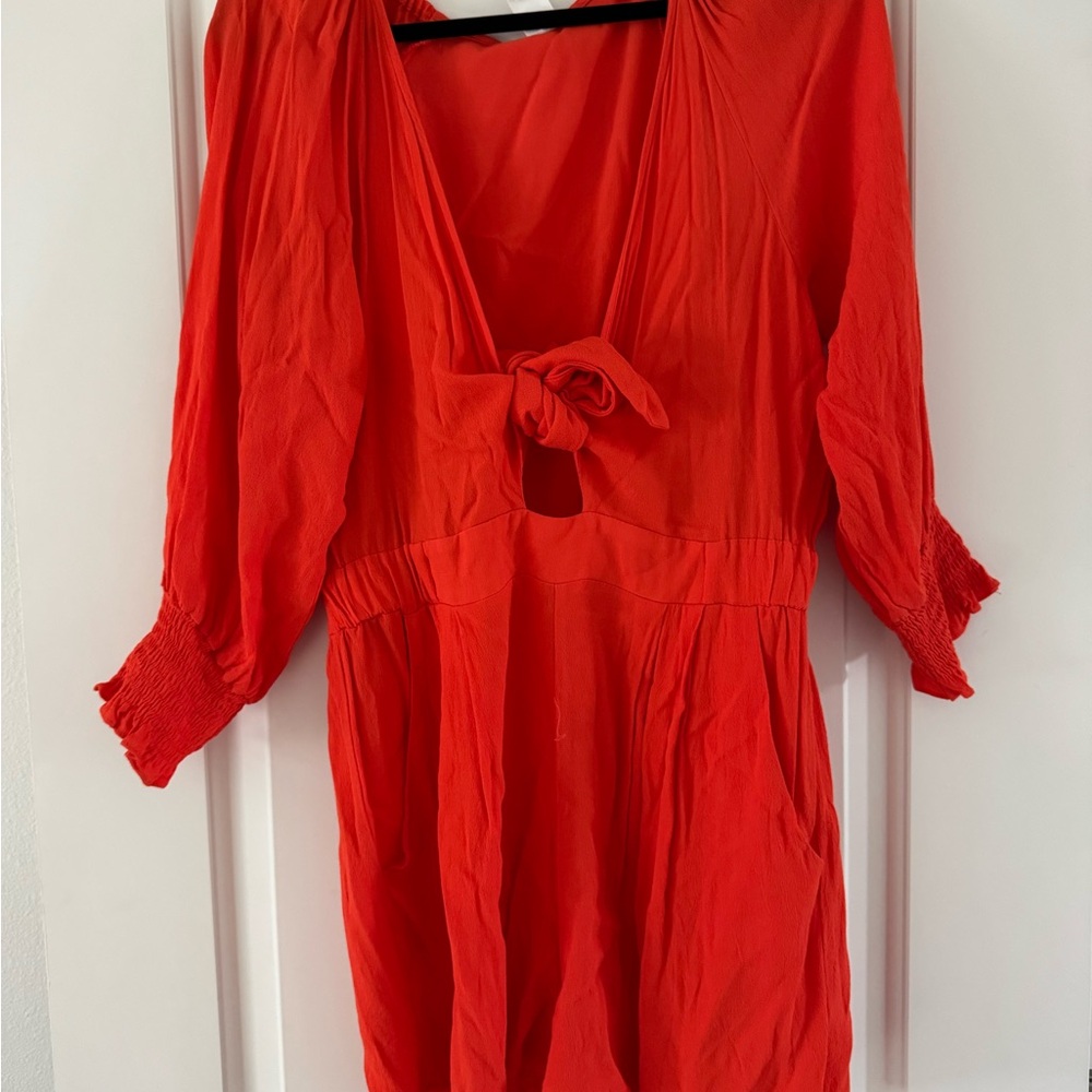 Vici Orange/Red Front Tie Romper